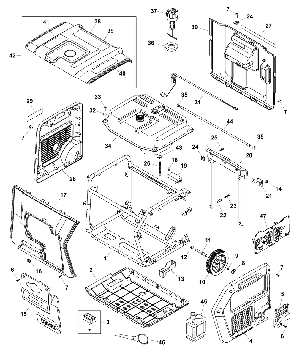 Main Unit P1 Diagram and Parts List for  Briggs and Stratton Generator